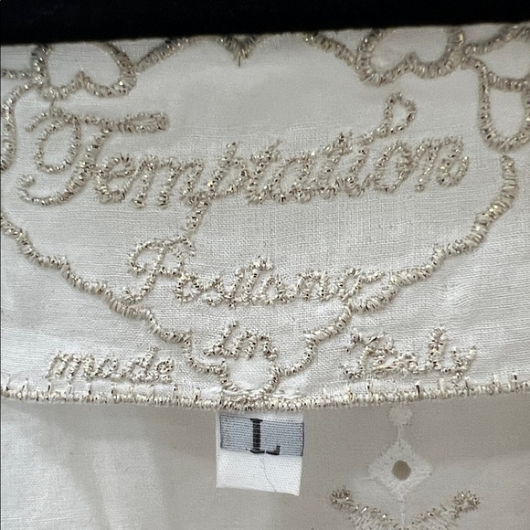 Temptation Positano White Maxi Dress with Gold Embroidered Details and Eyelet - Picture 2 of 5